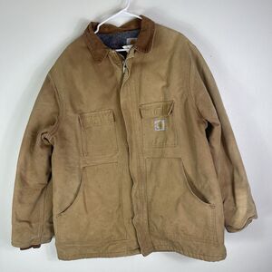 Vtg Carhartt Arctic Duck Canvas Jacket Corduroy Collar Flannel Lined Mens 2X 3X